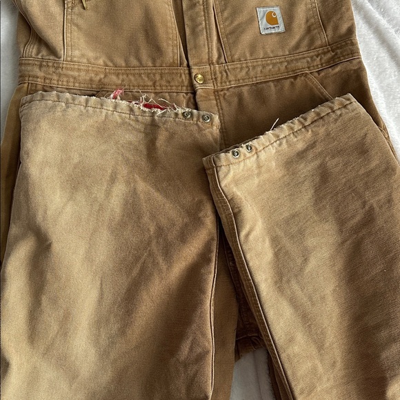 Vtg Carhartt Thrashed Overalls Double Knee Duck Canvas Quilted Work Bibs 38x31 - Picture 11 of 12